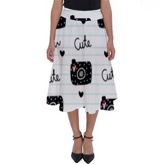 Cute Cameras Doodles Hand Drawn Perfect Length Midi Skirt by Cowasu