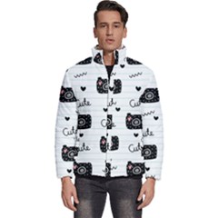 Cute Cameras Doodles Hand Drawn Men s Puffer Bubble Jacket Coat by Cowasu