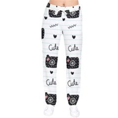 Cute Cameras Doodles Hand Drawn Women Velvet Drawstring Pants by Cowasu