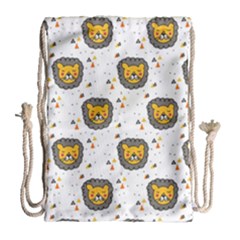 Lion Heads Pattern Design Doodle Drawstring Bag (large) by Cowasu