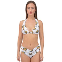 Lion Heads Pattern Design Doodle Double Strap Halter Bikini Set by Cowasu