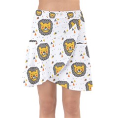 Lion Heads Pattern Design Doodle Wrap Front Skirt by Cowasu