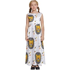 Lion Heads Pattern Design Doodle Kids  Satin Sleeveless Maxi Dress by Cowasu