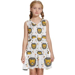 Lion Heads Pattern Design Doodle Kids  Sleeveless Tiered Mini Dress by Cowasu
