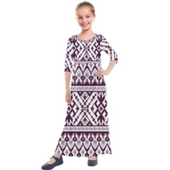 Illustration Ukrainian Folk Seamless Pattern Ornament Kids  Quarter Sleeve Maxi Dress by Cowasu