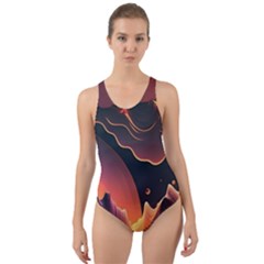 Fire Flame Burn Hot Heat Light Burning Orange Cut-out Back One Piece Swimsuit by Cowasu