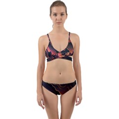 Fire Flame Burn Hot Heat Light Burning Orange Wrap Around Bikini Set by Cowasu