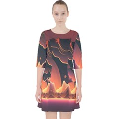 Fire Flame Burn Hot Heat Light Burning Orange Quarter Sleeve Pocket Dress by Cowasu