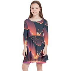 Fire Flame Burn Hot Heat Light Burning Orange Kids  Quarter Sleeve Skater Dress by Cowasu