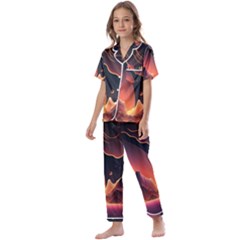 Fire Flame Burn Hot Heat Light Burning Orange Kids  Satin Short Sleeve Pajamas Set by Cowasu