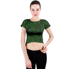 Circuit Board Conductor Tracks Crew Neck Crop Top by Cowasu