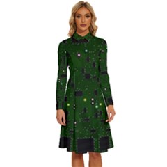 Circuit Board Conductor Tracks Long Sleeve Shirt Collar A-line Dress