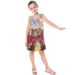 New York Skyline Manhattan City Kids  Sleeveless Dress by Cowasu