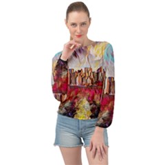 New York Skyline Manhattan City Banded Bottom Chiffon Top