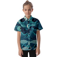 Waves Ocean Sea Abstract Whimsical Abstract Art Kids  Short Sleeve Shirt by Cowasu