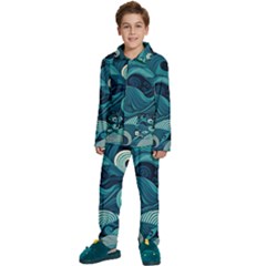 Waves Ocean Sea Abstract Whimsical Abstract Art Kids  Long Sleeve Velvet Pajamas Set by Cowasu