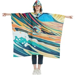 Ai Generated Waves Ocean Sea Tsunami Nautical Blue Sea (2) Women s Hooded Rain Ponchos by Cowasu