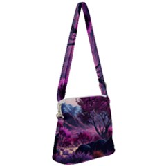 Landscape Landscape Painting Purple Purple Trees Zipper Messenger Bag by Cowasu