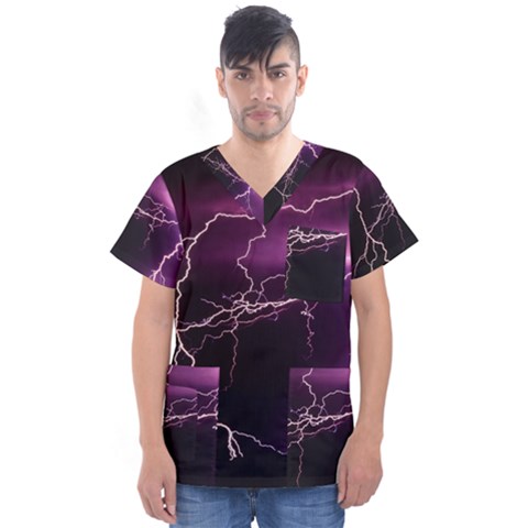 Storm Flashlight Space Nature Men s V-neck Scrub Top by Cowasu