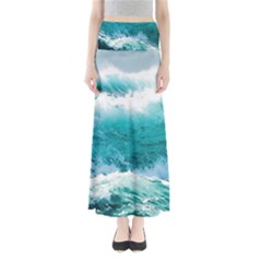 Ai Generated Waves Ocean Sea Tsunami Nautical Blue Sea Full Length Maxi Skirt by Cowasu