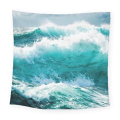 Ai Generated Waves Ocean Sea Tsunami Nautical Blue Sea Square Tapestry (large) by Cowasu