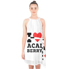 I love acai berry Halter Collar Waist Tie Chiffon Dress