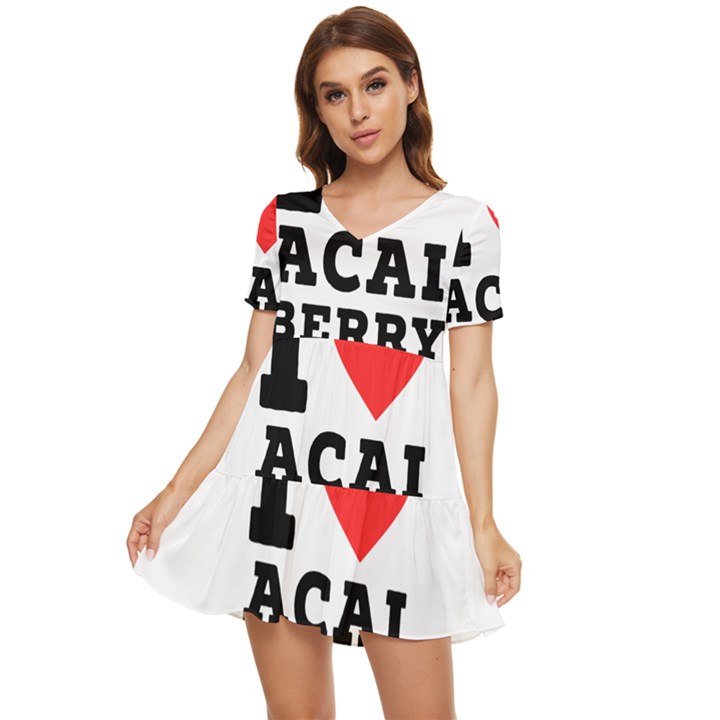 I love acai berry Tiered Short Sleeve Babydoll Dress