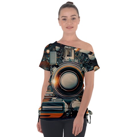 Illustrations Technology Robot Internet Processor Off Shoulder Tie-up Tee by Cowasu