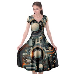 Illustrations Technology Robot Internet Processor Cap Sleeve Wrap Front Dress by Cowasu