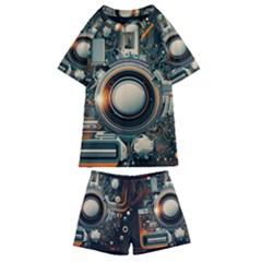 Illustrations Technology Robot Internet Processor Kids  Swim Tee And Shorts Set