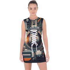 Illustrations Technology Robot Internet Processor Lace Up Front Bodycon Dress by Cowasu