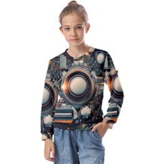 Illustrations Technology Robot Internet Processor Kids  Long Sleeve Tee With Frill 