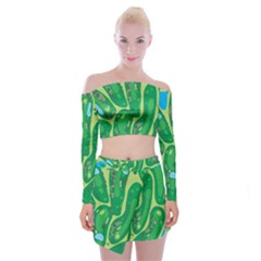 Golf Course Par Golf Course Green Off Shoulder Top With Mini Skirt Set by Cowasu