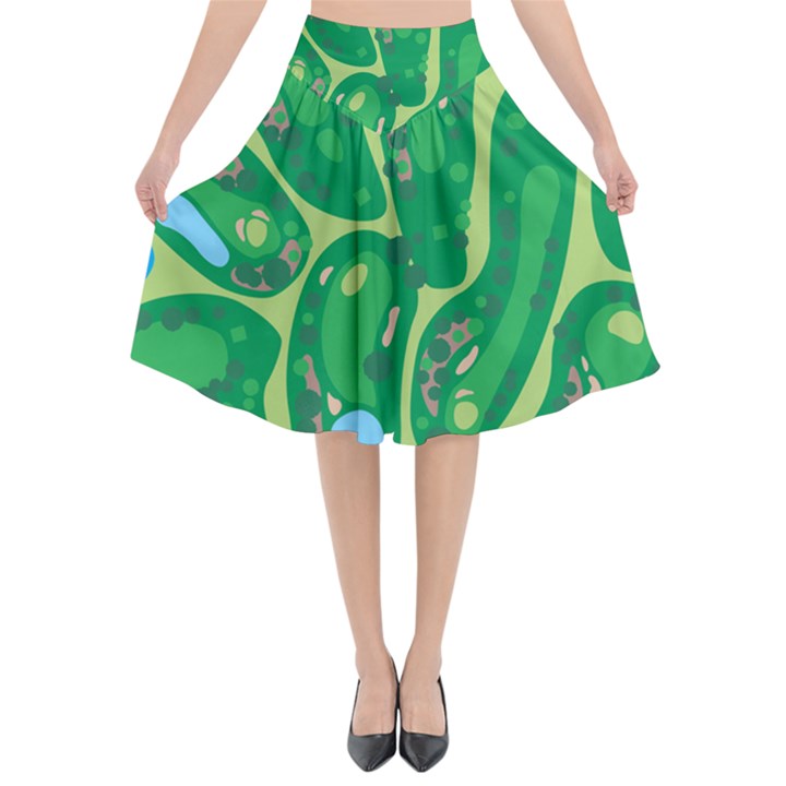 Golf Course Par Golf Course Green Flared Midi Skirt