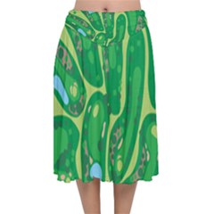 Golf Course Par Golf Course Green Velvet Flared Midi Skirt