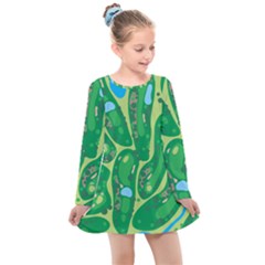 Golf Course Par Golf Course Green Kids  Long Sleeve Dress