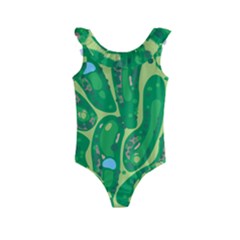 Golf Course Par Golf Course Green Kids  Frill Swimsuit
