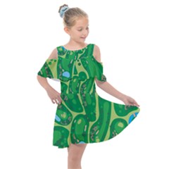 Golf Course Par Golf Course Green Kids  Shoulder Cutout Chiffon Dress by Cowasu