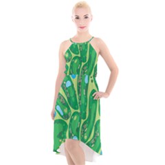 Golf Course Par Golf Course Green High-Low Halter Chiffon Dress 