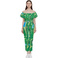 Golf Course Par Golf Course Green Off Shoulder Ruffle Top Jumpsuit