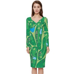 Golf Course Par Golf Course Green Long Sleeve V-Neck Bodycon Dress 