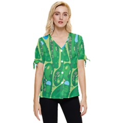 Golf Course Par Golf Course Green Bow Sleeve Button Up Top