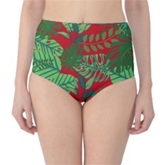 Leaves Leaf Nature Pattern Red Green Classic High-waist Bikini Bottoms by Cowasu