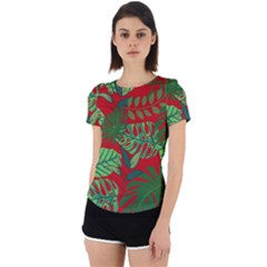 Leaves Leaf Nature Pattern Red Green Back Cut Out Sport Tee by Cowasu