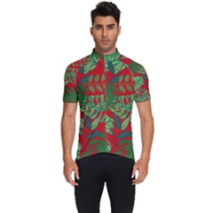 Leaves Leaf Nature Pattern Red Green Men s Short Sleeve Cycling Jersey