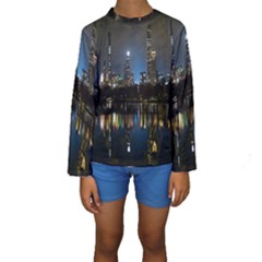 New York Night Central Park Skyscrapers Skyline Kids  Long Sleeve Swimwear by Cowasu