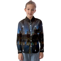 New York Night Central Park Skyscrapers Skyline Kids  Long Sleeve Shirt by Cowasu