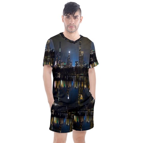 New York Night Central Park Skyscrapers Skyline Men s Mesh Tee And Shorts Set by Cowasu
