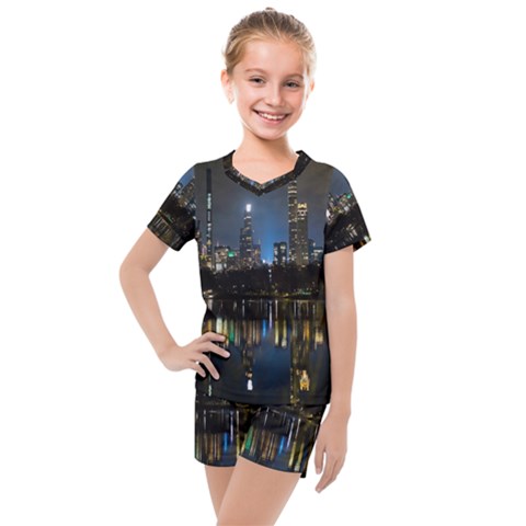 New York Night Central Park Skyscrapers Skyline Kids  Mesh Tee And Shorts Set by Cowasu