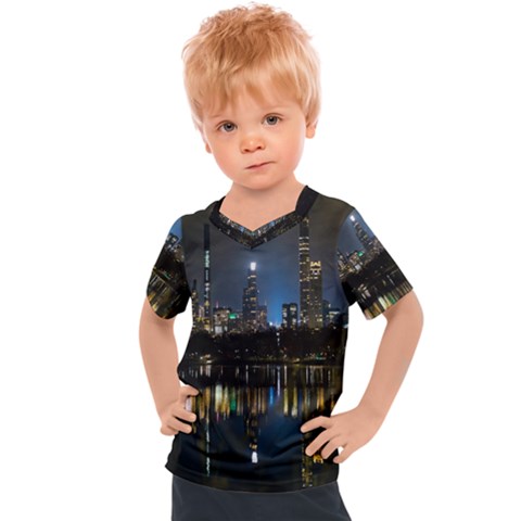 New York Night Central Park Skyscrapers Skyline Kids  Sports Tee by Cowasu